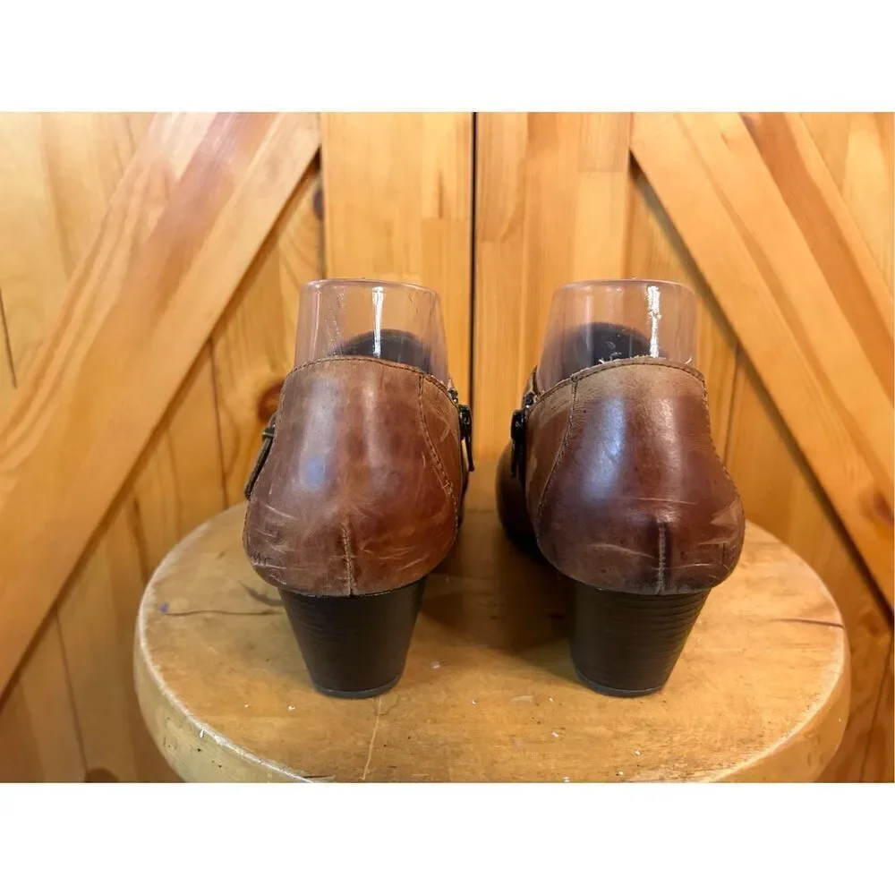BOC Boots Womens 8 M Bootie Brown Leather Monk Strap Side Zip Ankle Top Casual